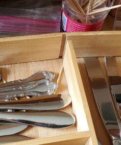 KitchenEdge Premium Silverware, Flatware and Utensil Organizer for Kitchen Drawers, Expandable to 28 Inches Wide, 10 Compartments, 100% Bamboo From 16" to 28" wide Natural Bamboo 30 C1aVBD8xS9S