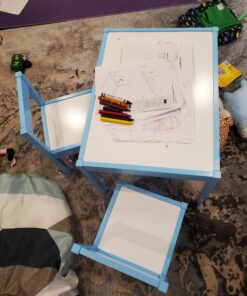 Amazon Basics 3-Piece Wood Kids Table and Chairs Set with Dry Erasable Table Top, Sky Blue, 64 x 49 x 45 cm 36 C1azI7EXhDS