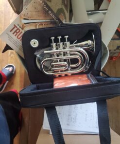 Mendini MPT Brass Bb Pocket Trumpet + Tuner, Case, Mouthpiece, & More (Nickel Plated) Nickel Plated 27 C1cvB5NX6qS 1