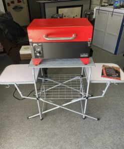 Camco Olympian Deluxe Portable Grill Table | Provides Plenty of Room for Grilling Gear | Ideal for Picnics, Camping, Boating, Tailgating, and Backyard BBQs | (57293) Silver Camping Grill Table 61 C1f6yTozgS