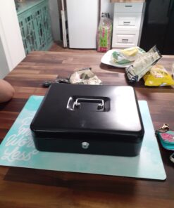 Jssmst Large Locking Cash Box with Money Tray, Lock Box with Security Cable Metal Money Box with Key Lock, Black, CB02304XL Black Key Lock 38 C1fMsqe6jzS