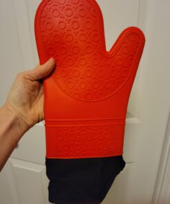 HOMWE Extra Long Professional Silicone Oven Mitt, Oven Mitts with Quilted Liner, Heat Resistant Pot Holders, Flexible Oven Gloves, Red, 1 Pair, 14.7 Inch 46 C1gXrSwJHdS