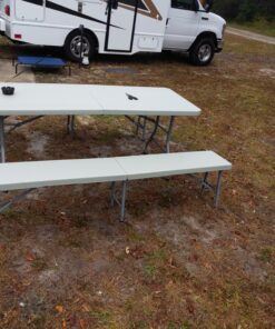 Office Star Resin Furniture for Indoor or Outdoor Use, 3-Piece Set, 2 Folding Benches and 6 Foot Table Bench and Table Set 45 C1iKdK80clS