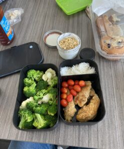 GRUB2GO Premium Bento Lunch Box (Large 68 Oz Capacity) | 2023 Exclusive, 70% Bigger | Includes Bamboo Chopping Board Lid, Carry Bag, 2 Dividers, Utensils, Sauce Container Premium 2021 Model: Executive Black (68 OZ) 53 C1lwsFHiOJS