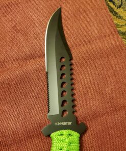 Z-Hunter – Fixed Blade Survival Knife – Partially Serrated Black Steel Blade with Sawback, Full Tang, Green Cord Wrapped Handle w/Lanyard, Nylon Sheath, Outdoor, Hunt, Camp, Hike, Survival, ZB-103 36 C1m6qDVIjS