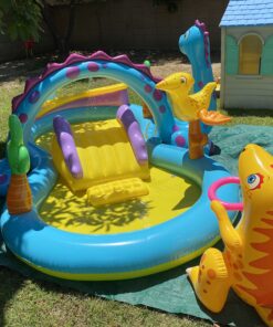 Intex Dinoland Inflatable Dinosaur Swimming Pool Kiddie Play Center with Water Slide, Dino Arch Water Sprayer, and Games for Ages 2 and Up, Multicolor 1 49 C1tEWEtESnS