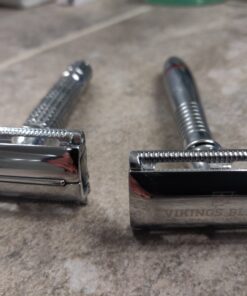 VIKINGS BLADE The Chieftain Safety Razor + 5 Swedish Platinum Super Blades + Carry Case Chromium Silver 46 C1yKLVNUzdS