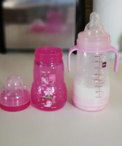 MAM Plastic Trainer Cup (1 Count), 8 oz. Trainer Drinking Cup with Extra-Soft Spout, Spill-Free Nipple, and Non-Slip Handles, for Girls 4+ Months, Designs May Vary Pink 28 D12edgpr5MS