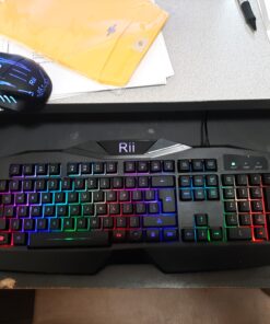 Rii Gaming Keyboard and Mouse Combo,LED Rainbow Backlit USB Wired Computer Keyboard 104 Key,Spill-Resistant Design,Ergonomic Wrist Rest Keyboard Mouse Set for Windows PC Gamer. Black 19 D1NqFpg7SpS