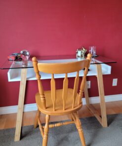 bonVIVO Massimo Small Desk - 43 Inch, Modern Computer Desk for Small Spaces, Living Room, Office and Bedroom - Study Table w/Glass Top and Shelf Space - White White/Glass 43" Desk 49 E1dNkE0FLqS