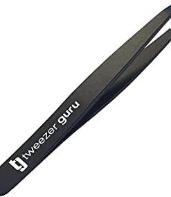 Tweezer Guru Tweezers for Women - Slant Pointed Precision Tweezers for Eyebrows & Ingrown Hair Removal - Blackhead and Splinter Tweezer with Sharp Needle Nose Point for Plucking (Black) 1 Count (Slant) Black 35 21EFghqzvKL