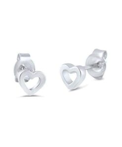 Rhodium Plated Sterling Silver Womens Hollow Heart PushBack Stud Earrings for Girls - 4mm 10 21mvl4vn5L