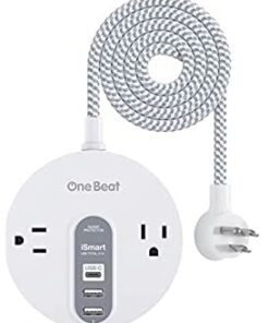 Power Strip Surge Protector with USB C - Extension Cord Flat Plug with 2 Widely AC Outlet and 3 USB, Small Desktop Charging Station with 5 ft Power Cord, Compact for Travel, Home and Office (490J) White 30 3152ekuzLfL