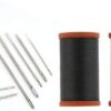 Upholstery Repair Kit with 2 Spools (1 White & 1 Black Spool) and 7 Different Sized Needles | Leather Repair Kit, Furniture, Clothes, Car, Fabric, Couch, Vinyl, Boat, Seat, Carpet, Shoe | Patch Fabric