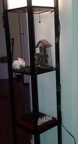 Floor Lamp with Shelves - Room Light by LIGHTACCENTS - Corner Storage Standing Bookshelf Lamp - Bedroom Light with Wooden Storage Shelves and White Cotton Linen Shade (Black) Black 41 31Ix4X24AnL