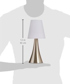 Simple Designs LT2014-WHT-2PK Valencia Brushed Nickel Mini Touch Table Lamps with Fabric Shades, White (Pack of 2) Brushed Nickel Base with White Shades 34 31jNWTJEjiL