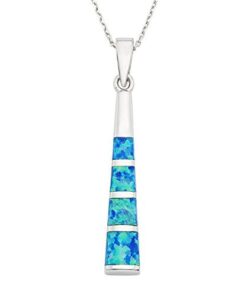 Alternative view of Beaux Bijoux Sterling Silver Created Opal Bar Pendant with 18" Chain Blue Opal