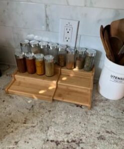 Seville Classics Bamboo Premium Wood 3-Tier Step Shelf Spice & Seasoning Storage Rack Organizer for Kitchen, Cabinet, Countertop, Pantry, Bathroom, Salon, Expandable 8.5"-15" W Expandable 8.5" - 15" W 32 31zOTgthI9L 1
