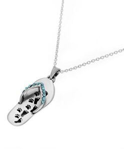 CHUVORA Sterling Silver Always at Your Side Paw Print Flip Flop Beach Shoes Sandal Pendant Necklace 18" 5 31znwraUIyL