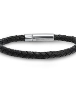 Alternative view of Oxford Ivy Braided Black Leather Mens Bracelet 6 mm 8 1/2 inches with Locking Stainless Steel Clasp| Leather Bracelets for Men