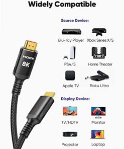Snowkids 10K 8K HDMI Cable 2.1 10FT/3M 48Gbps, Certified 48Gbps High Speed 3D 8K60 4K120 144Hz Braided HDMI Cord eARC HDR10 HDCP 2.2&2.3 Compatible with Roku TV/PS5/HDTV/Blu-ray Black 10feet 1 27 412OoZHwvqL 1