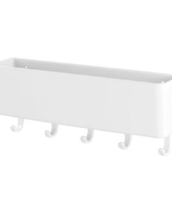 mDesign Wall Mount Modern Plastic Mail Organizer Storage Basket - 5 Hooks - for Entryway, Mudroom, Hallway, Kitchen, Office - Holds Letters, Magazines, Coats, Keys - White 23 413Zi4ETVpL