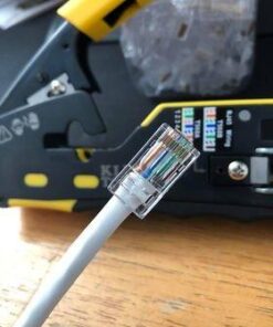 Klein Tools VDV226-110 Ratcheting Modular Data Cable Crimper / Wire Stripper / Wire Cutter for RJ11/RJ12 Standard, RJ45 Pass-Thru Connectors 53 413m FGOpL