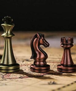 Agirlgle Retro Metal Chess Set with Folding Wooden Chess Board and Classic Handmade Standard Pieces Metal Chess Set for Kids Adult 33 414Fgda2byL