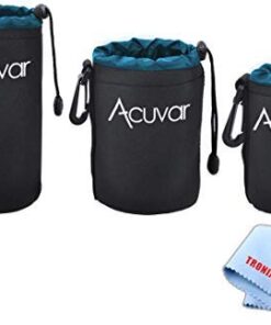 3 Soft Neoprene Lens Pouches for Digital Camera DSLR Lenses. Small, Medium and Large for Canon, Sony, Pentax, Nikon, Olympus, Panasonic, Nikkor with Drawstring | Water Resistant