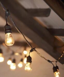 String Light Company Vintage 48-Ft Outdoor Commercial String Lights with 15 Suspended Sockets and 15 Clear S14 Bulbs, 16 Gauge Black Cord Clear Bulbs 8 416qE FmgnL