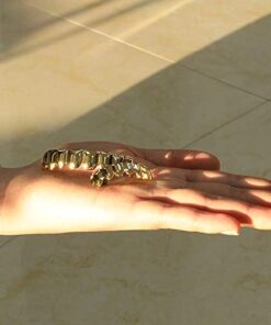 24K Plated Gold Grillz 8 Teeth Mouth Top & Bottom Set Hip Hop Bling Grills for Men + Microfiber Cloth T8 & B6 12 417Q4x9DtaL