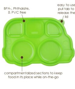 Innobaby Stainless Bus Plate with Airtight Sectional Lid, The Original, Leak-Resistant Divided Platter, Mom Invented Fun Shape Plate Din Din Smart for Babies, Toddlers and Kids, BPA Free Plate, Blue 30 417d z9wKkL