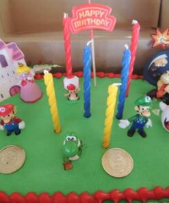 Mario Brothers 23 Piece Birthday Cake Topper Set Featuring Mario Castle, Bomb, Mario Coins, 6 Mario Figures Including Mario, Luigi, Princess Peach, Toad, Yoshi, Donkey Kong, and 12 Mario 1" 30 418yxJ7kuML