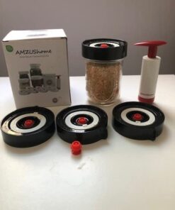 AMZUShome Fermenting Lids Kit Waterless Airlock For Wide Mouth Mason Jar Fermentation Not Crock Pots,Make Sauerkraut,Kimchi,Pickles Or Fermented Foods.4 Pack+1 Pump(Black) Black 4 20 419QSfeGNiL