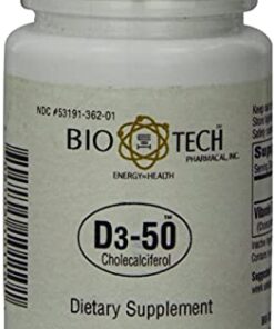 Bio-Tech Pharmacal D3-50 50,000 IU, 100 Capsules – All-Natural Supplement – Supports Bone, Cardiovascular, Neuromuscular, & Immune Health – No Dairy, Fish, Gluten, Peanut, Shellfish, & Soy Standard Packaging 22 41B2aQQVm1L