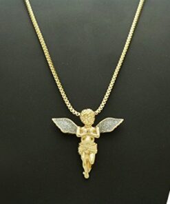 Alternative view of Fashion 21 Sparkled Micro Baby Angel Cherub Pendant 2mm 24 inches Box Chain Necklace Gold Silver Tone