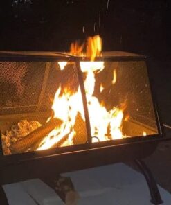 Sunnydaze 36-Inch Northland Outdoor Rectangular Fire Pit with Cooking Grill, Poker, and Spark Screen - Black Finish 41 41CSFYFSizL