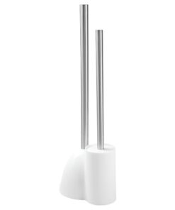 iDesign Plastic Toilet Bowl Plunger Set, Slim Compact Combo, 7.5" x 6" x 19", White and Brushed Stainless Steel 8 41E9j9vFzXL