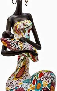 Statue African Figurine Sculpture Colorful Dress Holding Baby Lady Figurine Statue Home Decor Collectible Art 15.5" Inches Tall - Flower Dress Tropical Decorative Black Figurines 10 41EQYPsAMkL
