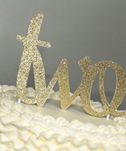 Handmade 2nd Birthday Cake Topper Decoration - Two - Double Sided Gold Glitter Stock 17 41F0QYexT7L