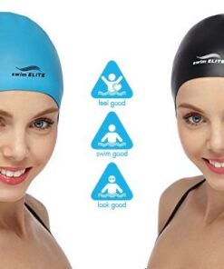 Reversible Silicone Swim Cap, Waterproof 2-in-1 Swimming Caps for Men and Women with Carry Bag, Flexible Adult Swimmers Cap for Short and Medium Length Hair Blue/Black 12 41HSRhI9UsL