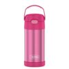 THERMOS FUNTAINER 12 Ounce Stainless Steel Vacuum Insulated Kids Straw Bottle, Pink Solid Color