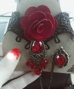 ArRord Handmade Retro Black Lace Vampire Gothic Jewelry Women Bracelet and Ring with Flower for Dinner Birthday Wedding Bridal Party 18 41JE MrBJ L