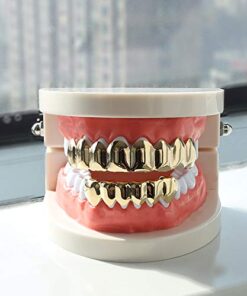 Alternative view of 24K Plated Gold Grillz 8 Teeth Mouth Top & Bottom Set Hip Hop Bling Grills for Men + Microfiber Cloth T8 & B6