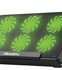Xtrempro Portable Metal Mesh Laptop Cooler Cooling Pad, 6 Quiet Fans w/Green LED Light, 5 Adjustable Heights, Up to 17" in Notebook, 2 USB Interface w/Speed Control Switch, Non-Slip - Black (11147)