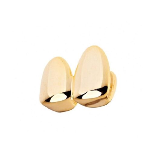 Couture Jewelers- Solid Gold Plated Grillz for Women and Men, Front Top or Bottom Mouth Tooth Cap Pair Set, Hip Hop Plain Teeth Bling Slug