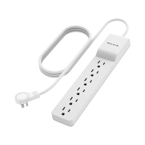 Belkin Surge Protector Power Strip with 6 AC Outlets, 6ft/1.8M Long Heavy-Duty Extension Cord, & 360-Degree Rotating AC Plug for Conference Rooms, Computer Desktops, & More - 1080 Joules of Protection 1 Pack