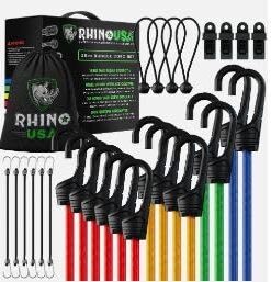 RHINO USA Bungee Cords with Hooks - Heavy Duty Outdoor 28pc Assortment with 4 Free Tarp Clips, Drawstring Organizer Bag, Canopy Ties & Ball Bungees Bungee Cord Set 38 41P4dFIFOKL