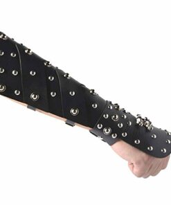 HZMAN Black Leather Martial Arts Forearm Guards/Gauntlet Arm Armor with Metal Skull Spikes Black a Pair of 7 41PdDgkrV4L