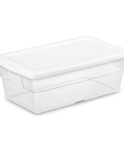 Sterilite 6 Qt Storage Box, Stackable Bin with Lid, Plastic Container to Organize Shoes and Crafts on Closet Shelves, Clear with White Lid, 12-pack 6 Quart 28 41PrdkZ4mFL